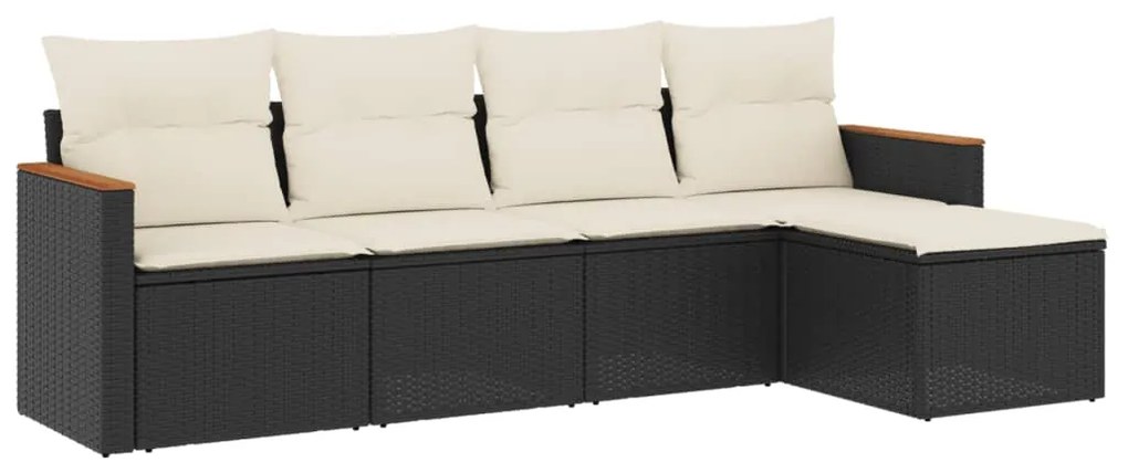 Set divani da giardino 5 pz con cuscini in polyrattan nero