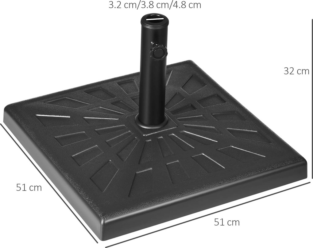 Base per Ombrellone da Giardino Ø32 a Ø48 51x51x32 cm in Resina e Acciaio Nero...