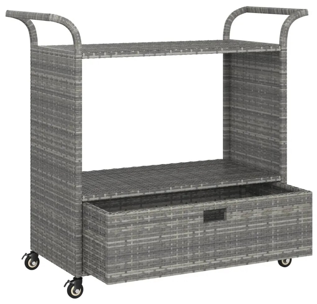 Carrello da bar con cassetto grigio 100x45x97 cm in polyrattan