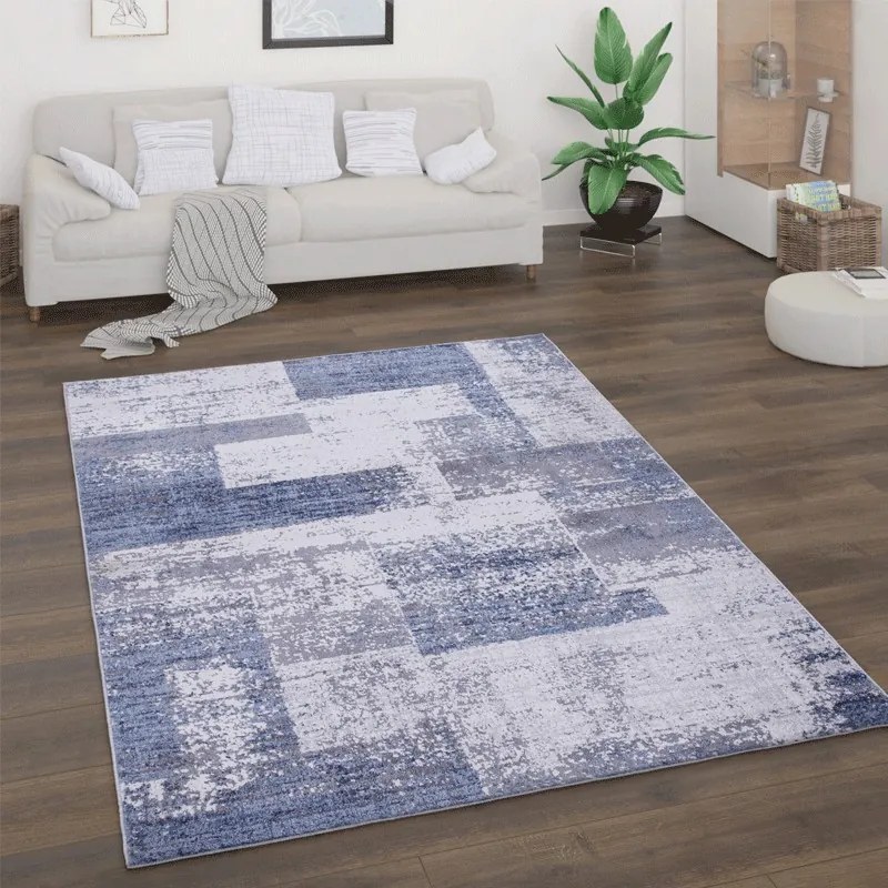 Tappeto arredo moderno a pelo corto Fantasie geometriche astratte  Colore Blu, Dimensioni cm 120x160