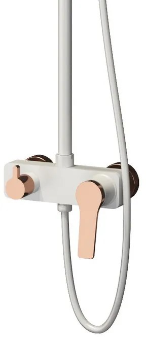 Kamalu - Colonna doccia fissa con deviatore e doccetta finitura bianca con dettagli oro rosa| KAM-KANDA BIANCO-RG