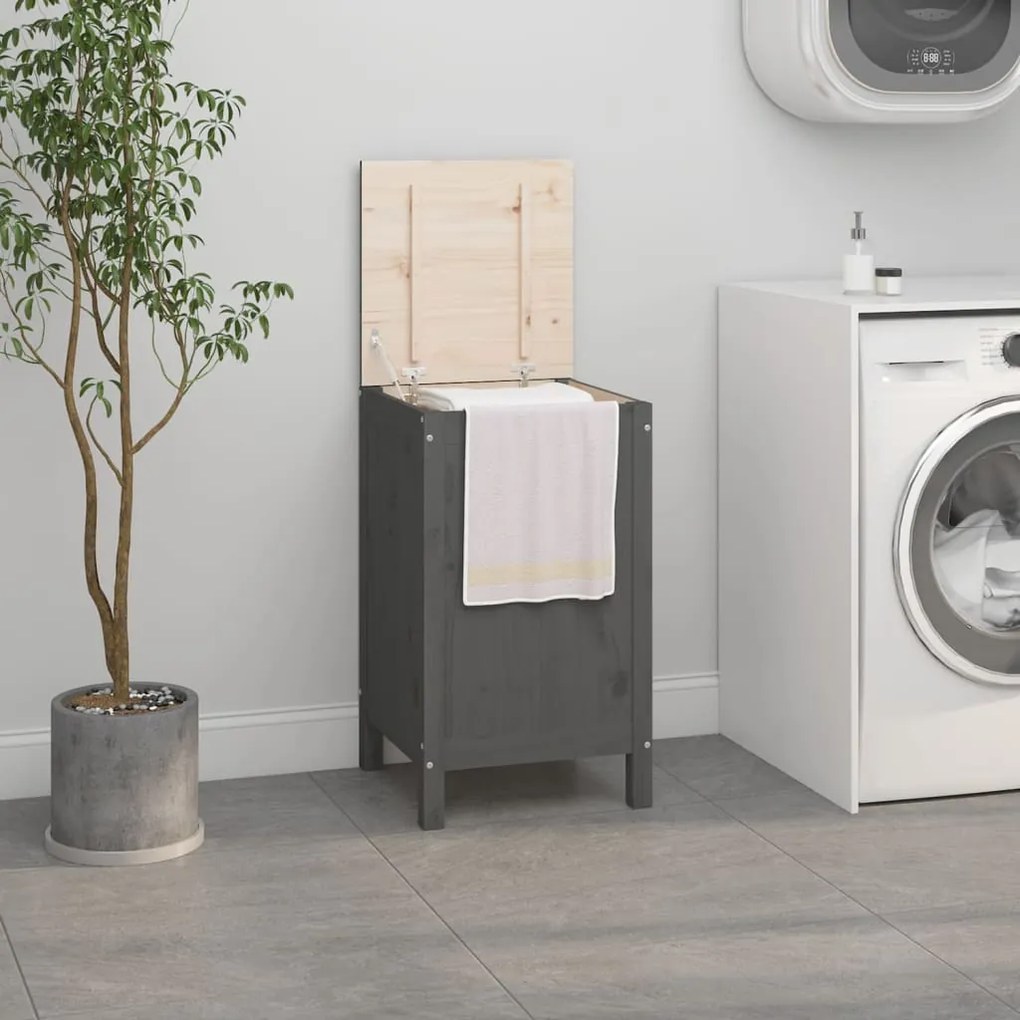 Contenitore Per Bucato Grigio 44x44x76 Cm Legno Massello Pino /