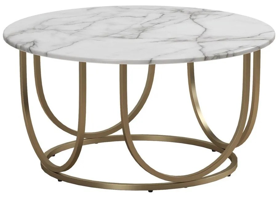 Tavolino da salotto rotondo bianco/dorato con effetto marmo ø 79 cm Gwyneth – CosmoLiving by Cosmopolitan