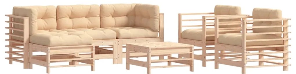 Set divani da giardino 7 pz con cuscini in legno massello