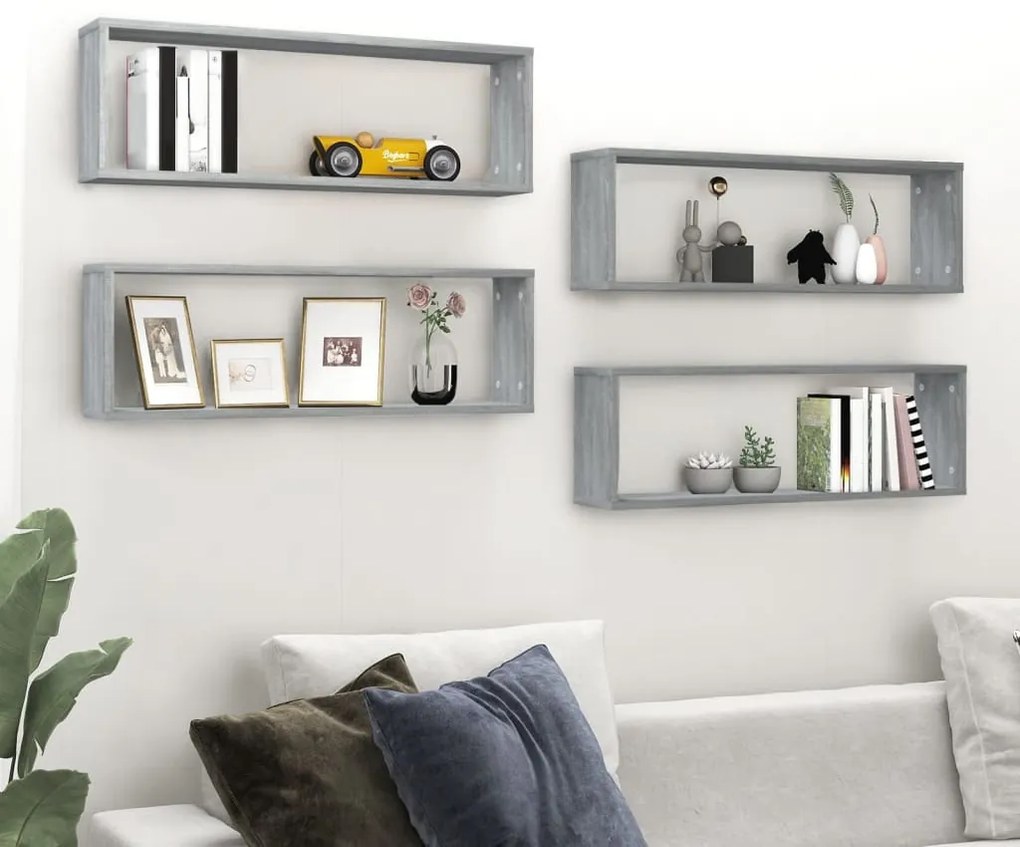 Mensole Cubo Muro 4 Grigio Sonoma 80x15x26,5 Legno Multistrato /
