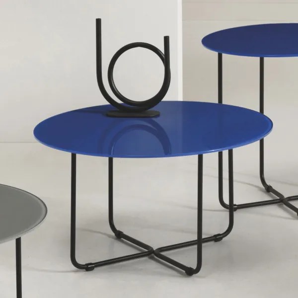 Tavolino tondo con piano vetro temperato verniciato Blu JON 60