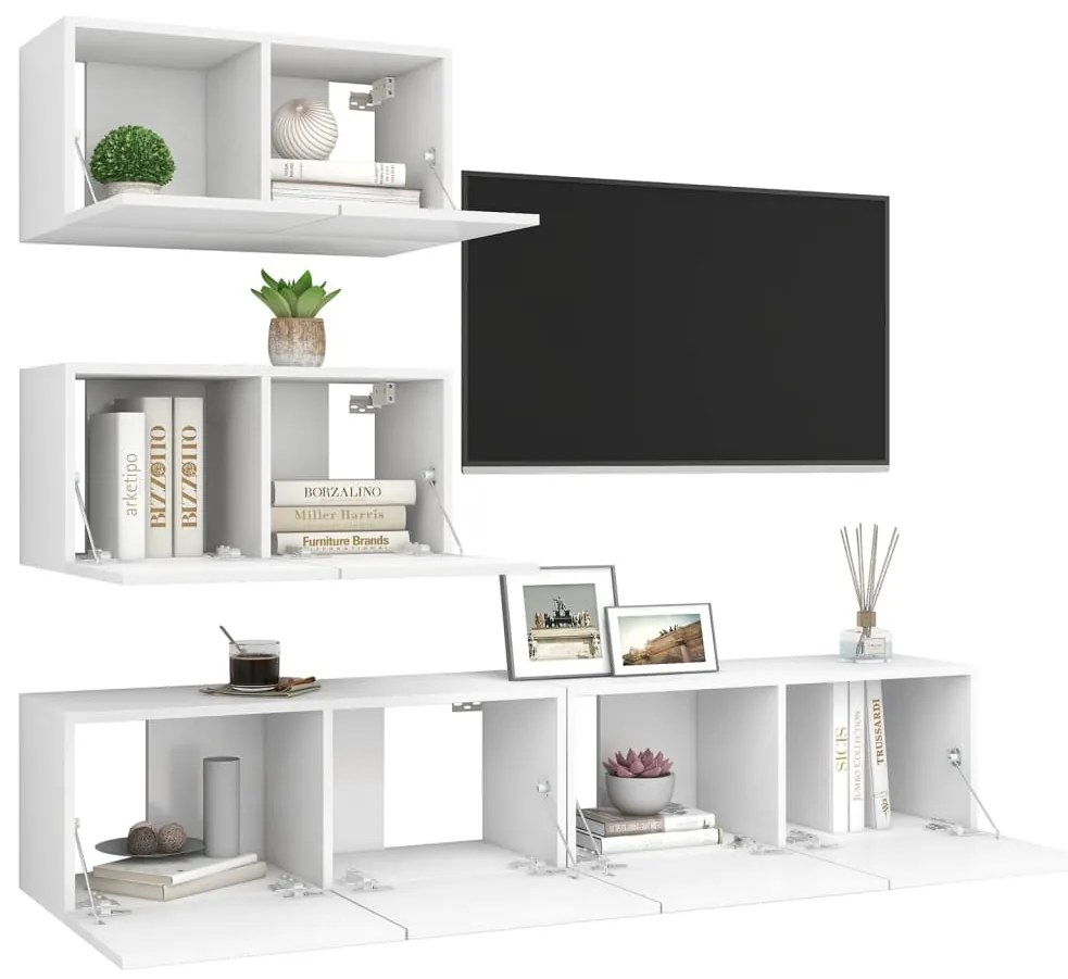 Set mobili tv 4 pz bianco in truciolato
