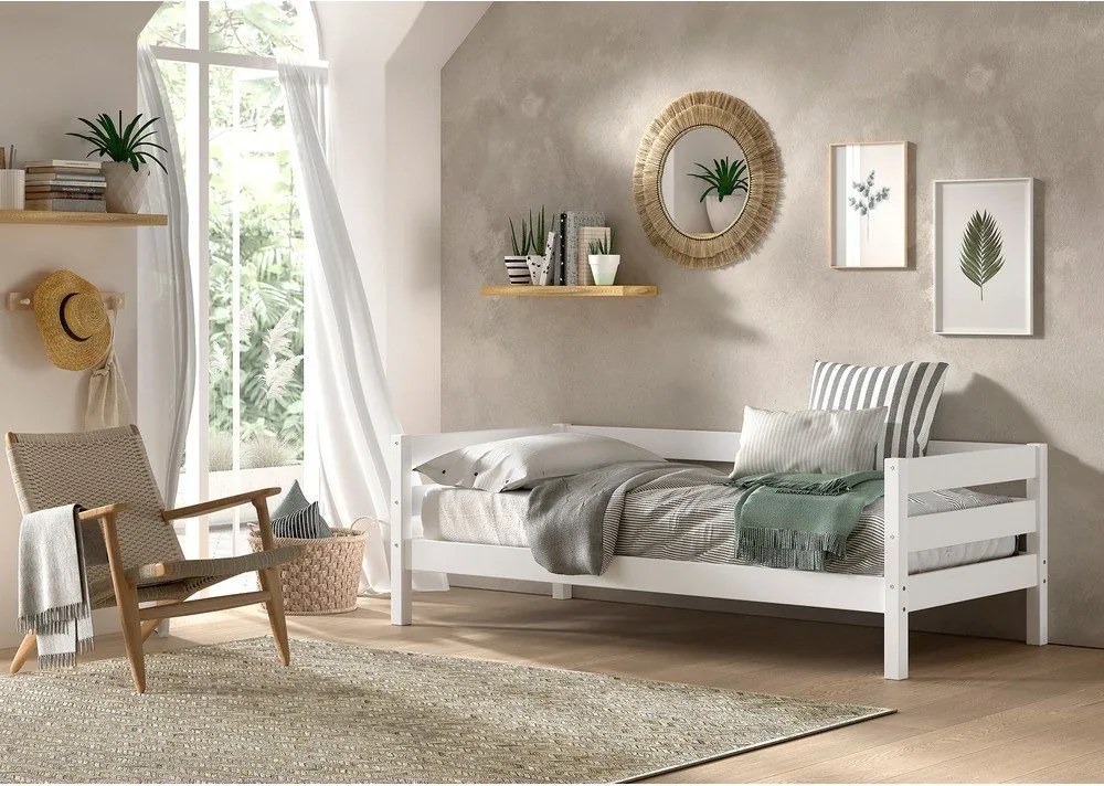 Letto da bambini bianco in pino massiccio con rete inclusa 90x200 cm Margrit – Vipack