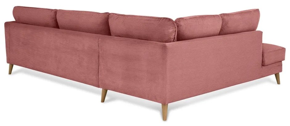 Divano angolare in velluto a coste rosa (angolo sinistro) Paris - Scandic