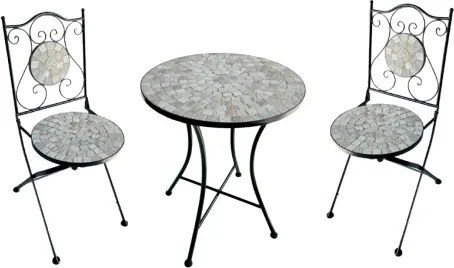 Set Bistrot Tavolo Mosaico Tondo 60 Cm Con 2 Sedie Pieghevoli Nizza