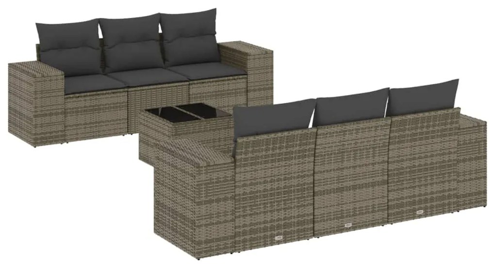 Set divani da giardino 7 pz con cuscini grigio in polyrattan