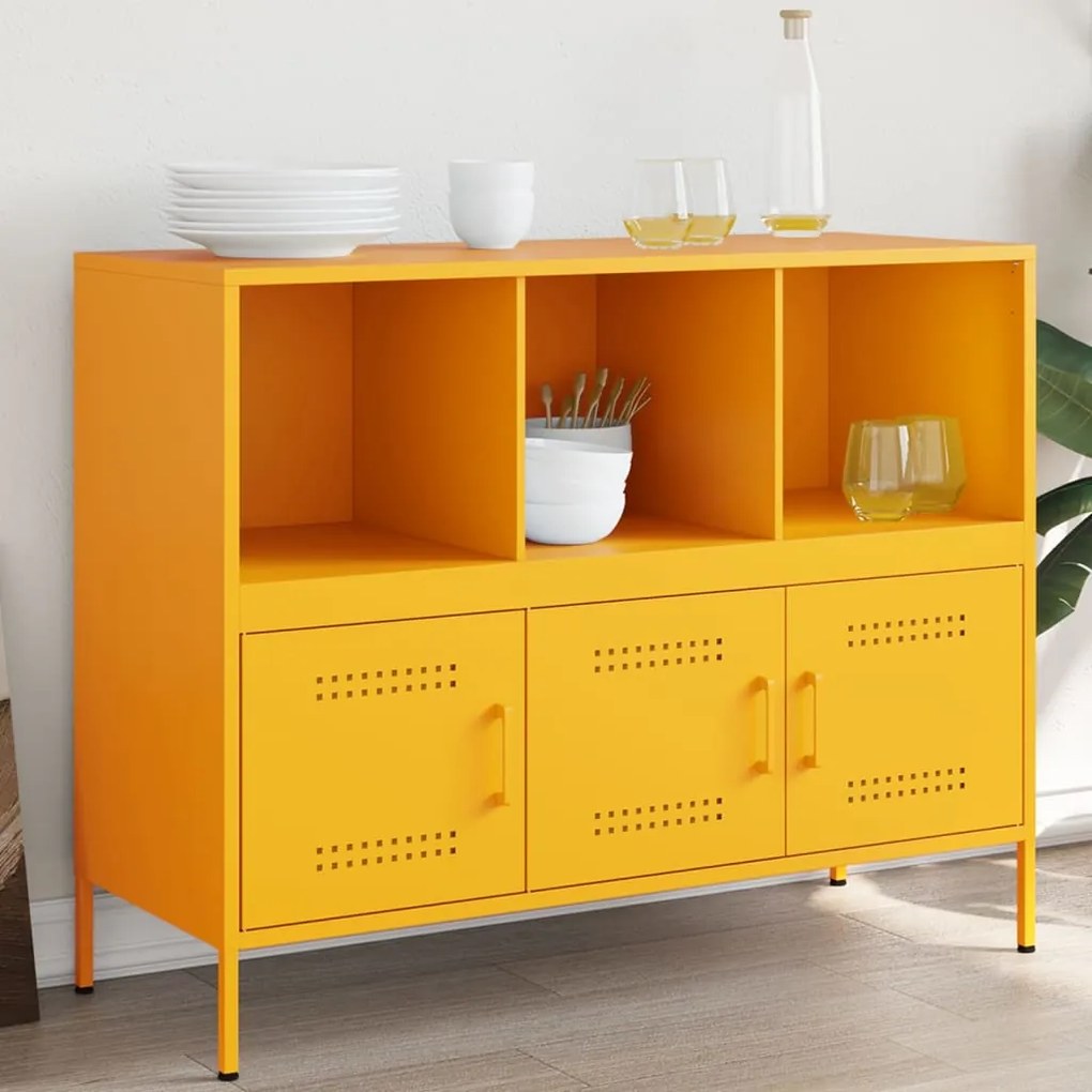 Credenza Giallo Senape 100,5x39x79 Cm İn Acciaio /