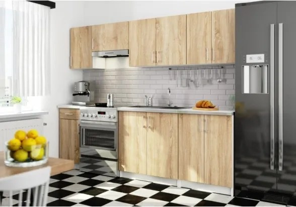 Cucina Lineare 240 Cm Moderna Componibile Rovere Effetto Legno Tania