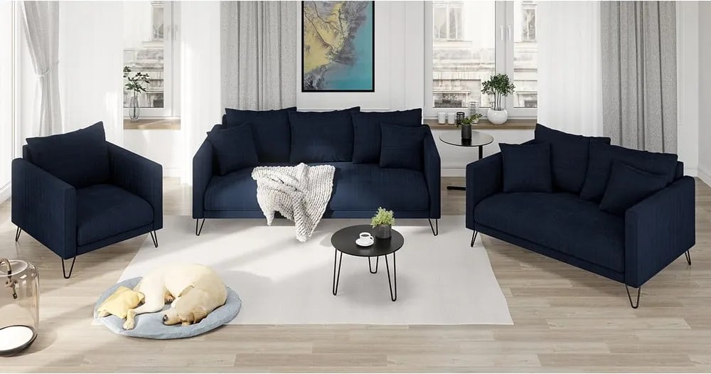 Divano blu scuro con rivestimento in ciniglia 200 cm Freya – Ropez