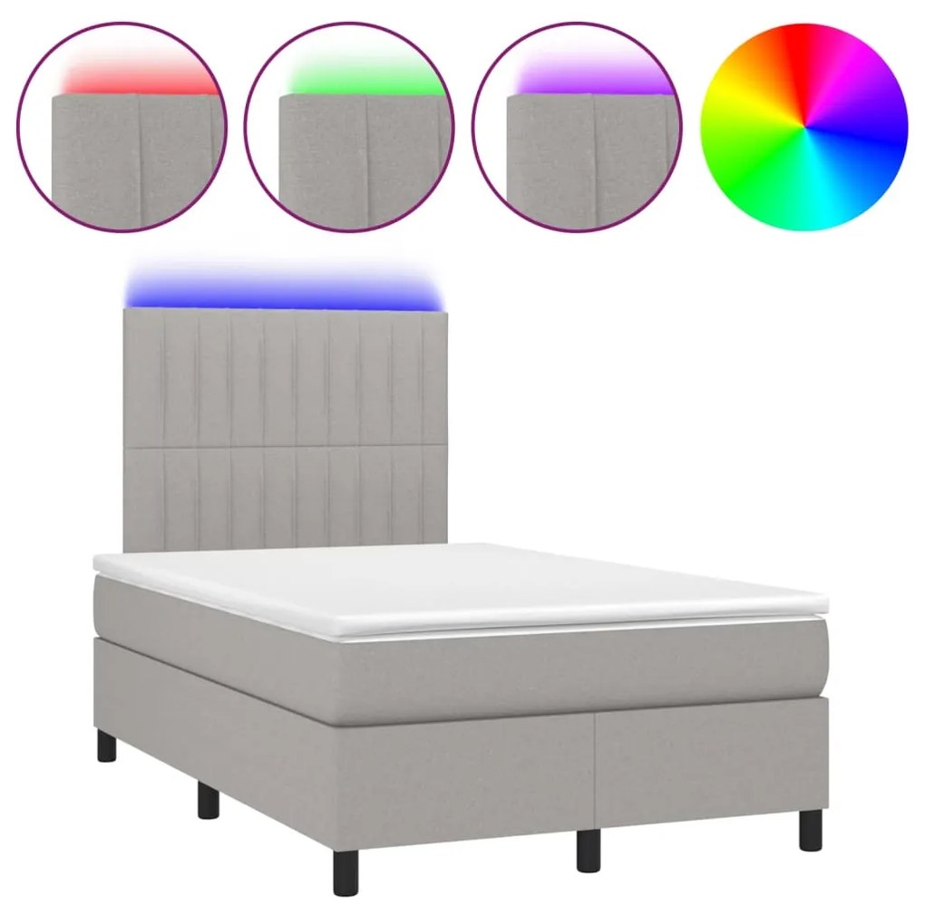 Letto a molle materasso e led grigio chiaro 120x200 cm tessuto