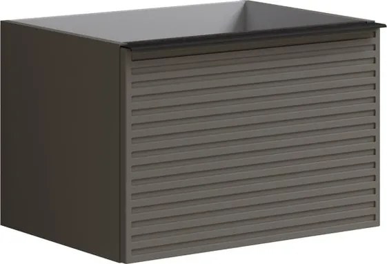 Cassettiera Pixel con 2 cassetti frontale stripes laccato opaco grigio carbone e maniglia alluminio nero opaco L60 x H40 x P45,5cm
