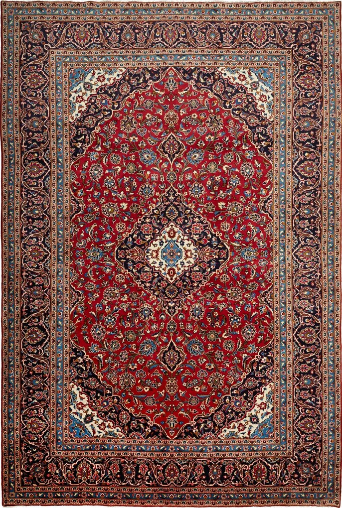 Kashan Tappeto 360 x 250 Blu (Iran) Annodato A Mano