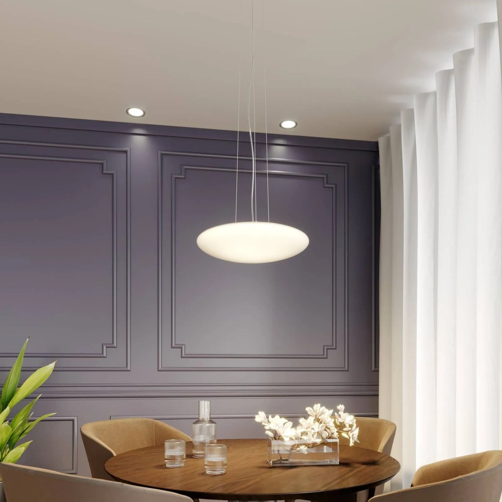 Lindby Lampada a sospensione LED Gunda, bianco, vetro, Ø 47 cm, dimmerabile