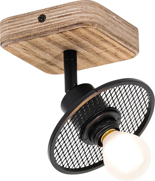 Plafoniera industriale nera con legno - Jasmijn