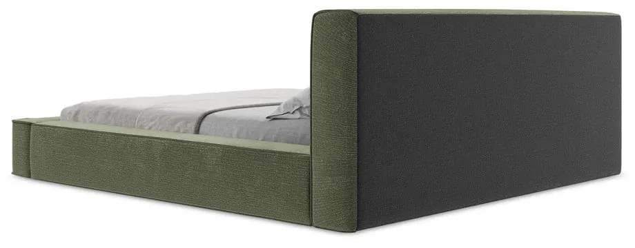 Letto matrimoniale imbottito verde con contenitore e rete inclusi 160x200 cm Noho – Makamii