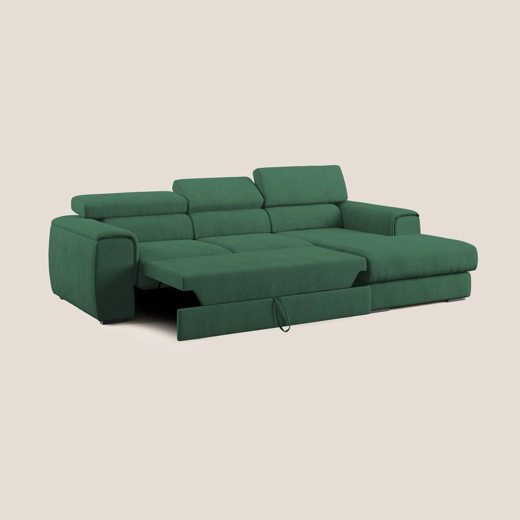 Zeno Divano angolare con pouf estraibile poggiapiedi in tessuto morbido impermeabile T02 verde