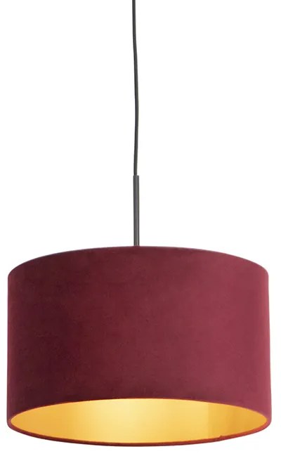 Lampada a sospensione nera con paralume in velluto rosso e oro 35 cm - Combi