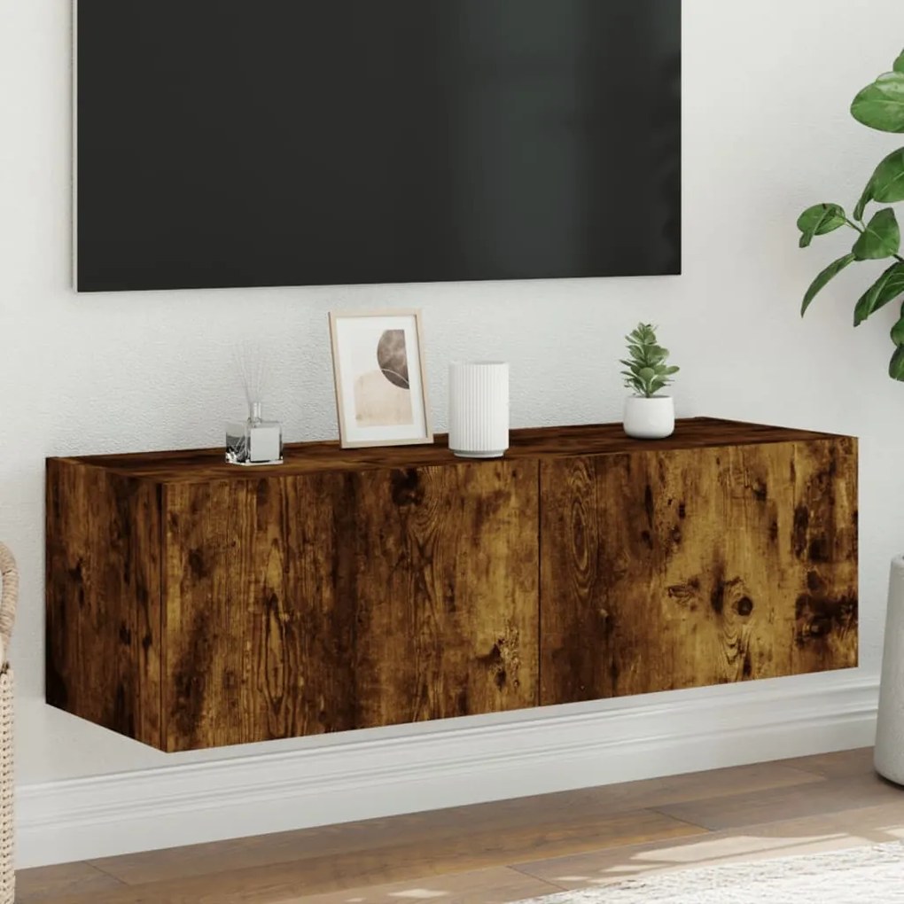 Mobile Tv A Parete Con Luci Led Rovere Fumo 100x35x31 Cm /