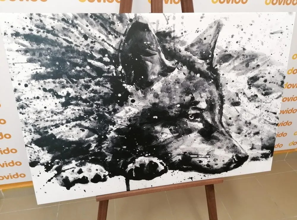 Quadro su tela – Lupo in acquerello in bianco e nero