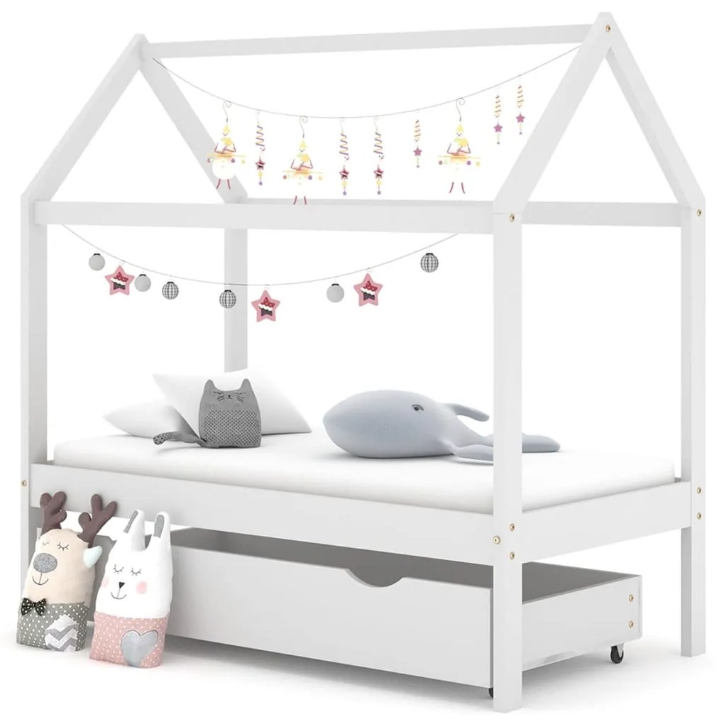 Giroletto Per Bambini Cassetto Bianco İn Pino Massello 70x140cm /