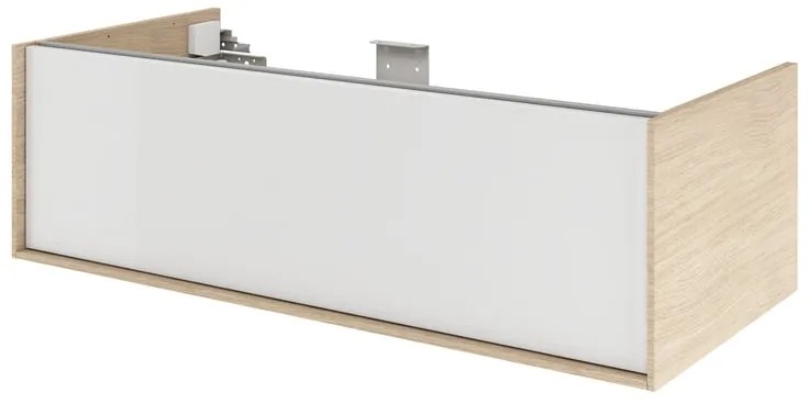 Mobile da bagno sospeso sotto lavabo L 105 x H 32 x P 48 cm bianco e rovere laccato lucido, 1 cassetto SENSEA Neo Frame