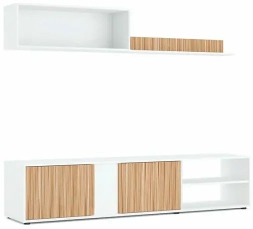 Mobile TV Moderno 180x40x33 Con Modulo Superiore Rovere E Bianco ECCO