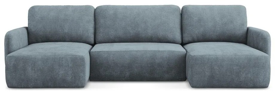 Divano angolare blu polveroso allungabile/con contenitore (a U) con rivestimento in ciniglia Lilo – Makamii