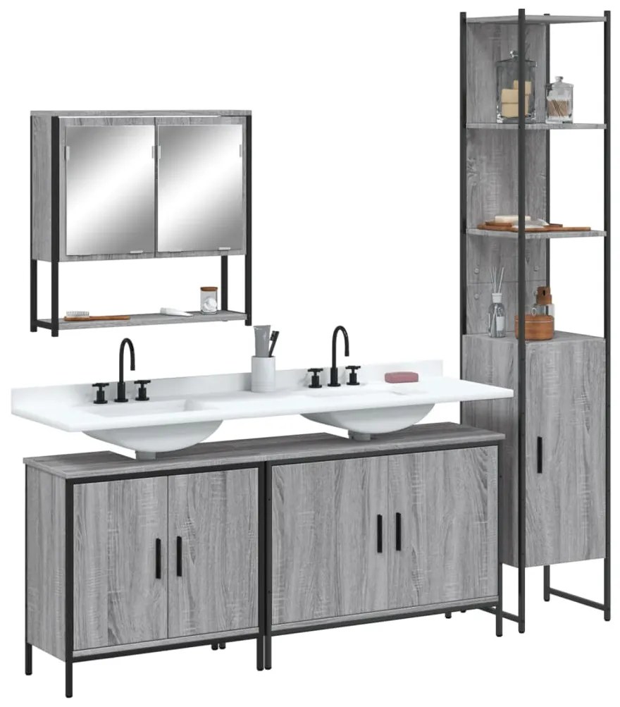 Set mobili da bagno 4 pz grigio sonoma in legno multistrato