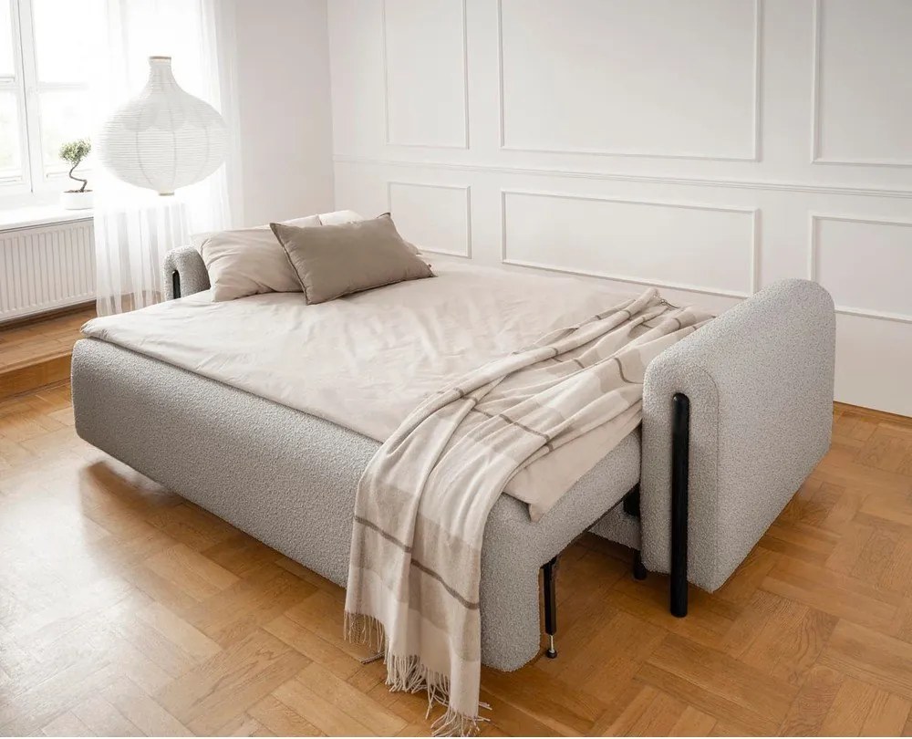 Divano greige allungabile/con contenitore e rivestimento in bouclé 244 cm Arcadova – ELTAP