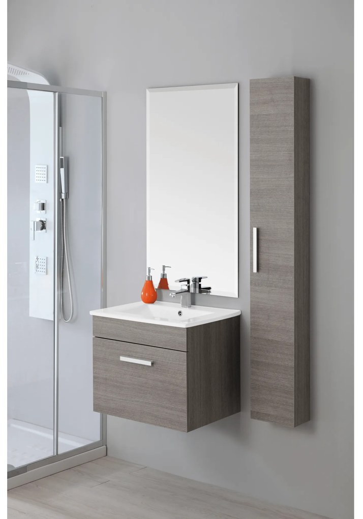 Mobile Bagno Sospeso 60 Cm Un'Anta Specchio 100x60 Cm Feridras "Show" Rovere Scuro