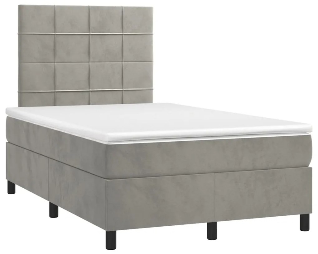 Letto a molle materasso e led grigio chiaro 120x200 cm velluto