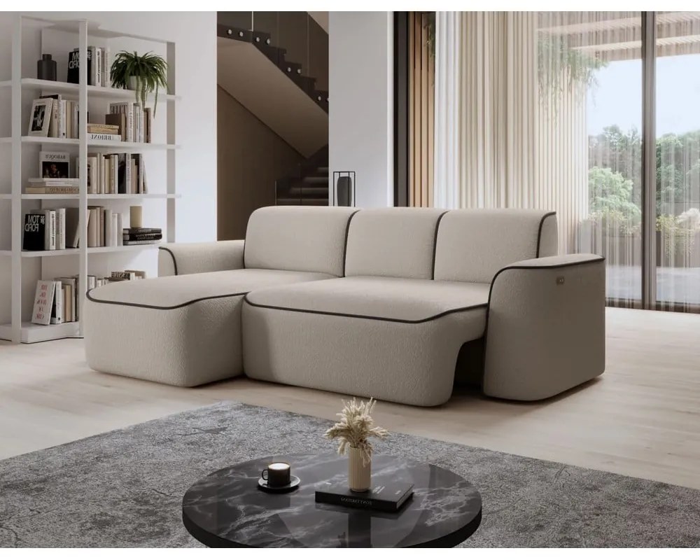 Divano angolare beige (con penisola a sinistra/con chaise lounge) e rivestimento in bouclé Ume – ELTAP