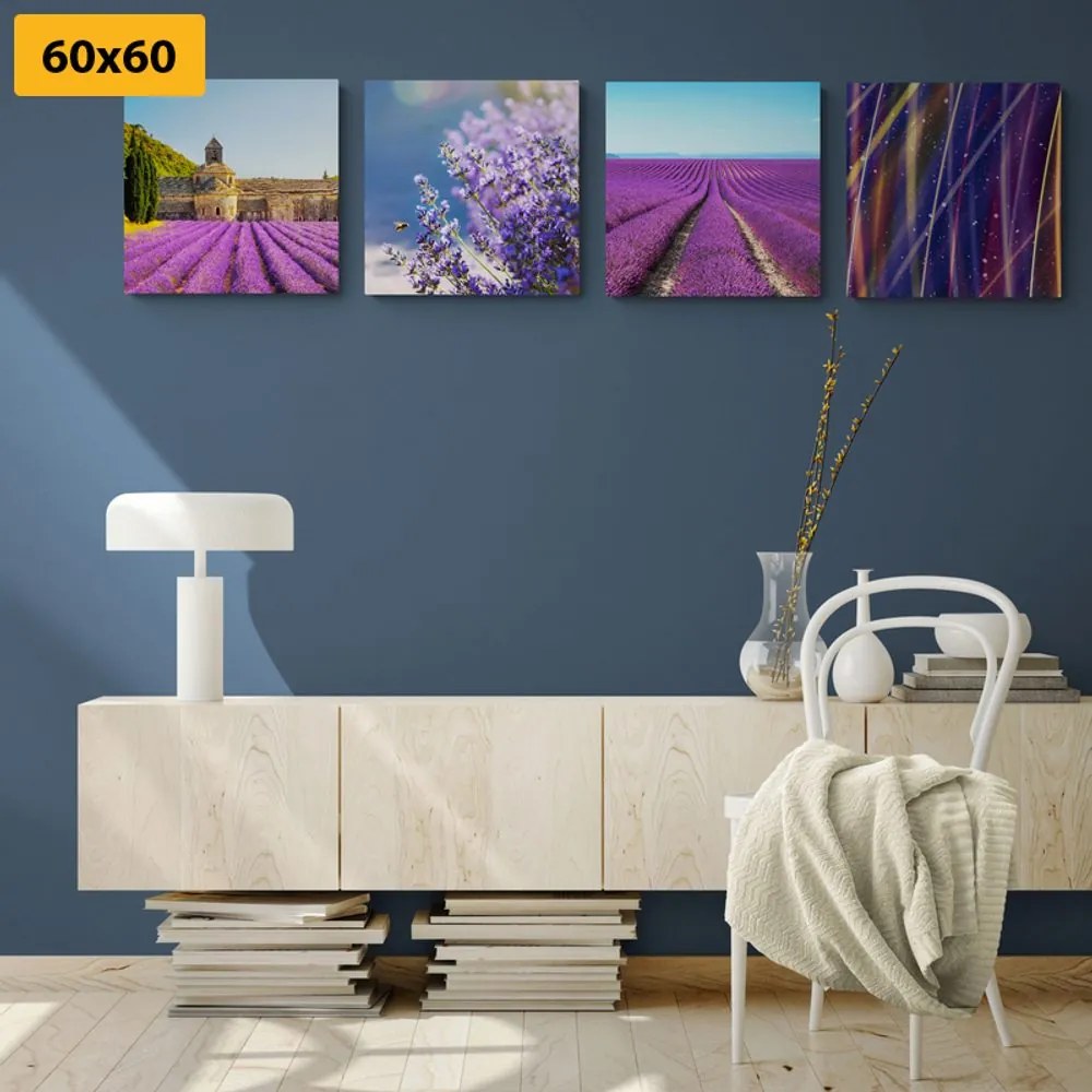 Set di quadri – Campo di lavanda con astrazione