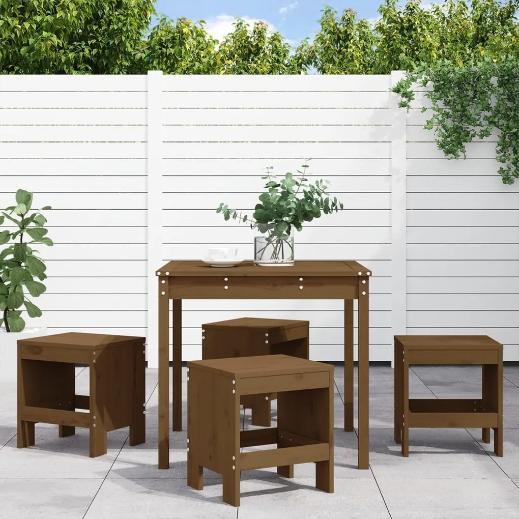 Set Da Pranzo Da Giardino 5 Pz Ambra İn Legno Massello Di Pino /