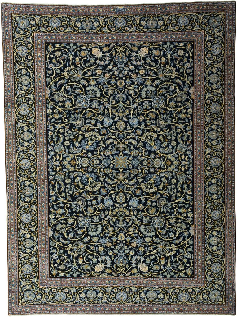 Kashan Tappeto persiano 370 x 280 Blu (Iran) Annodato A Mano