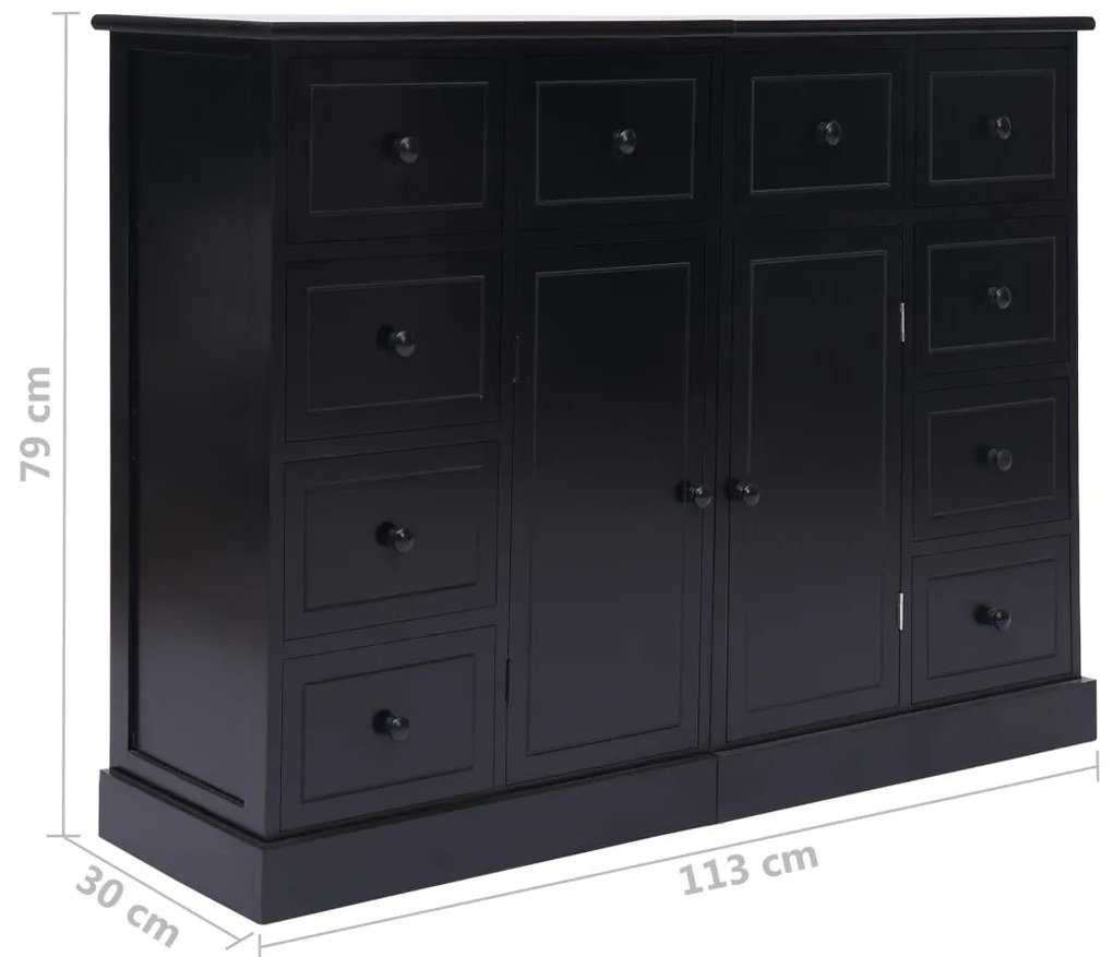 Credenza con 10 Cassetti Nera 113x30x79 cm in Legno