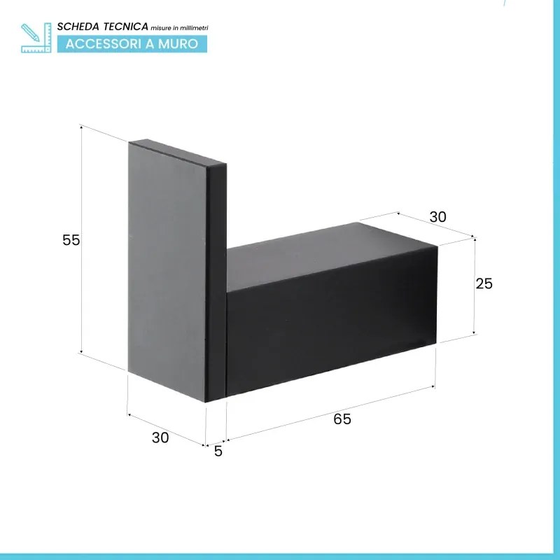 Set accessori bagno da muro 4 pezzi in alluminio nero Sky