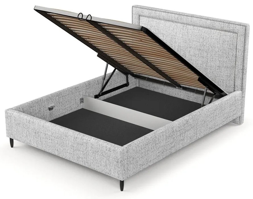 Letto matrimoniale imbottito grigio chiaro con spazio contenitivo e rete 180x200 cm Baleine - Maison de Rêve