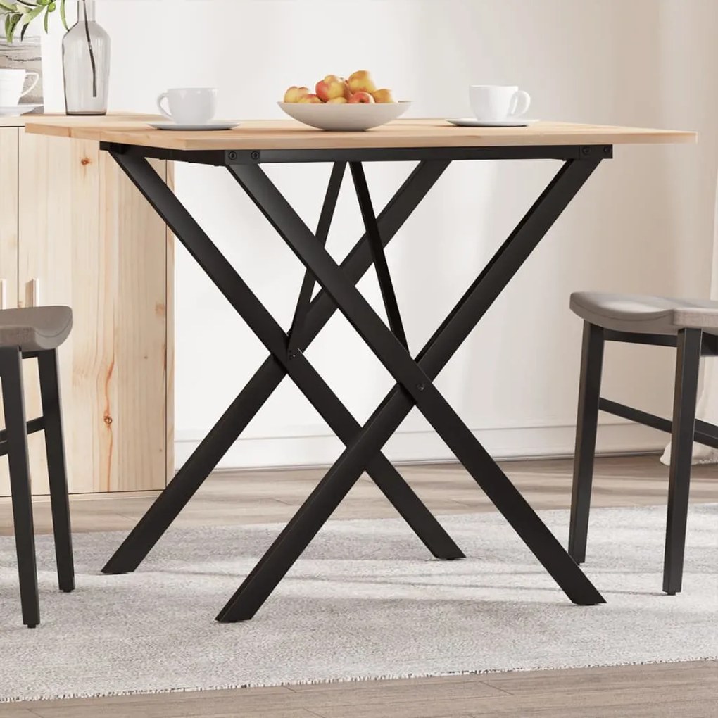 Tavolo Da Pranzo Telaio A X 80x80x75 Cm Legno Pino E Acciaio /