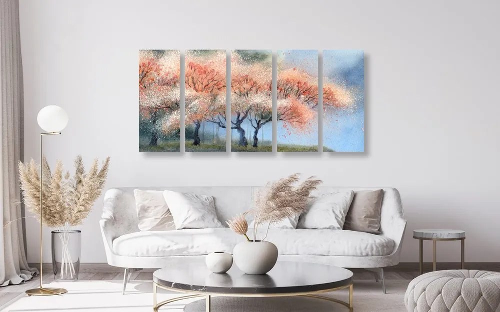 Quadri 5 pezzi – Alberi fioriti ad acquerello