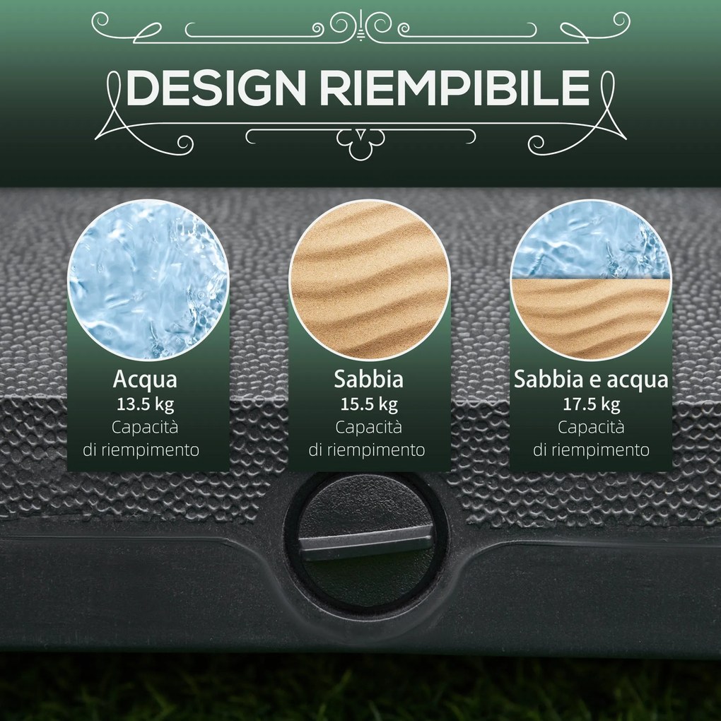 Base per Ombrellone da Giardino 45x45x39 cm Palo 38-48 mm con Ruote in HDPE Nero...