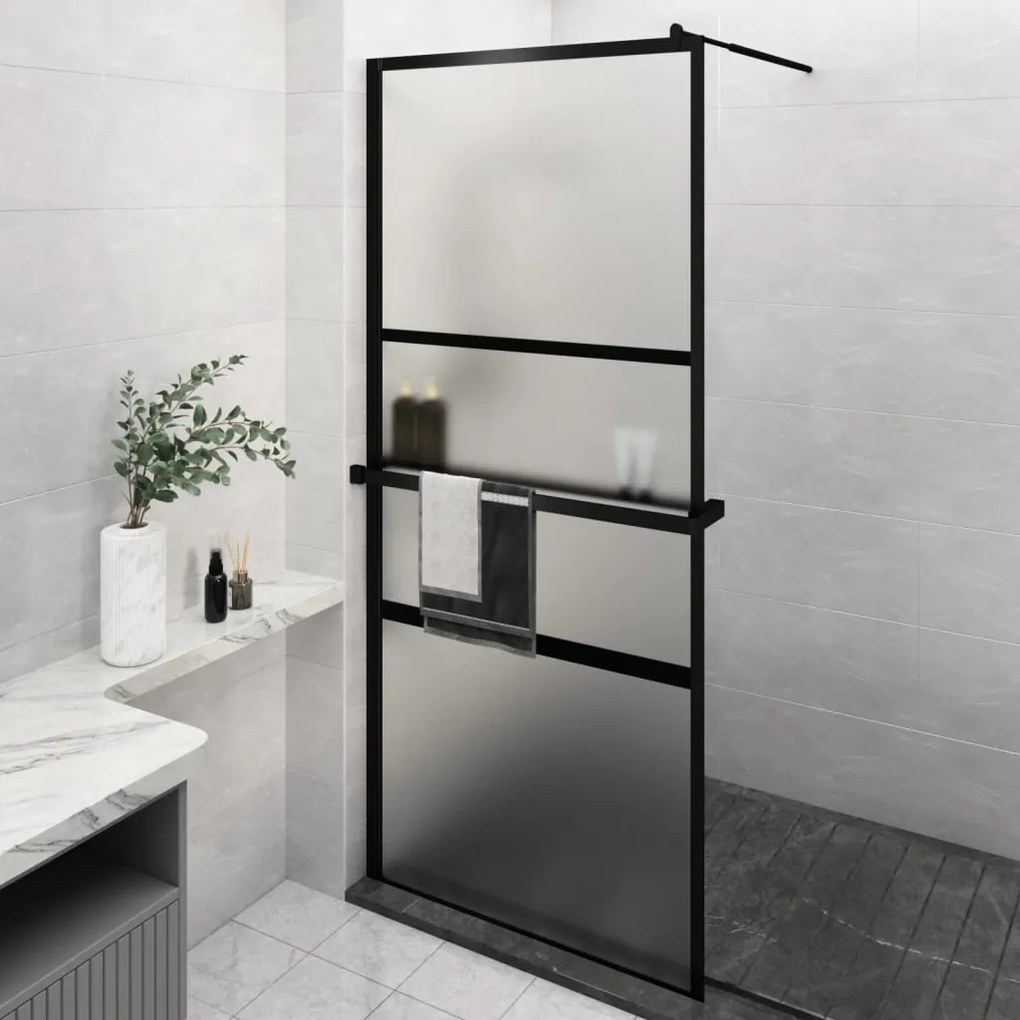 Parete Doccia Walk İn Mensola Nera 90x195cm Vetro Esg Alluminio /
