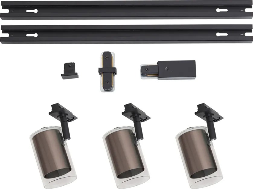 Sistema di illuminazione a binario moderno nero con 3 faretti bronzo scuro 1 fase - Iconic Lloyd