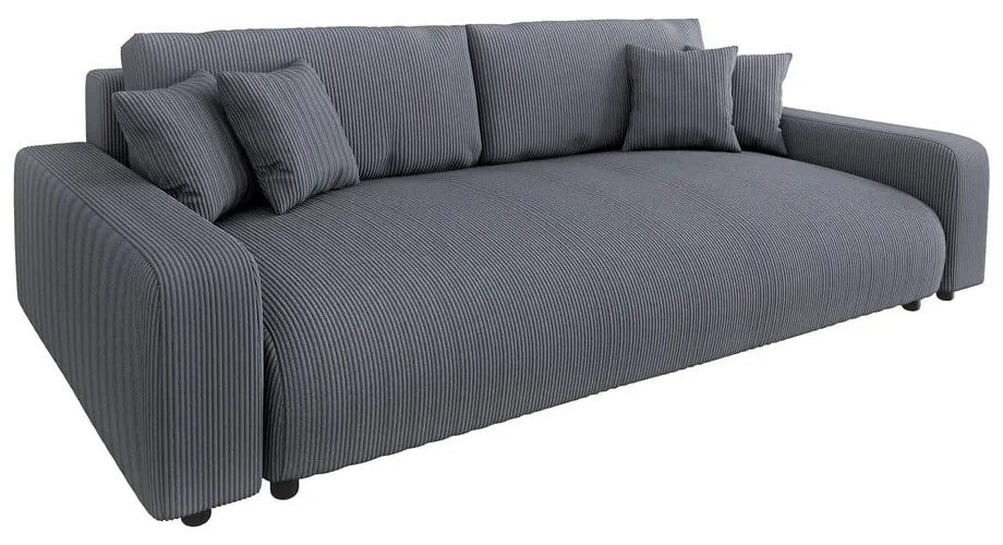 Divano grigio scuro allungabile/con contenitore con rivestimento in velluto a coste 234 cm Sara – Ropez