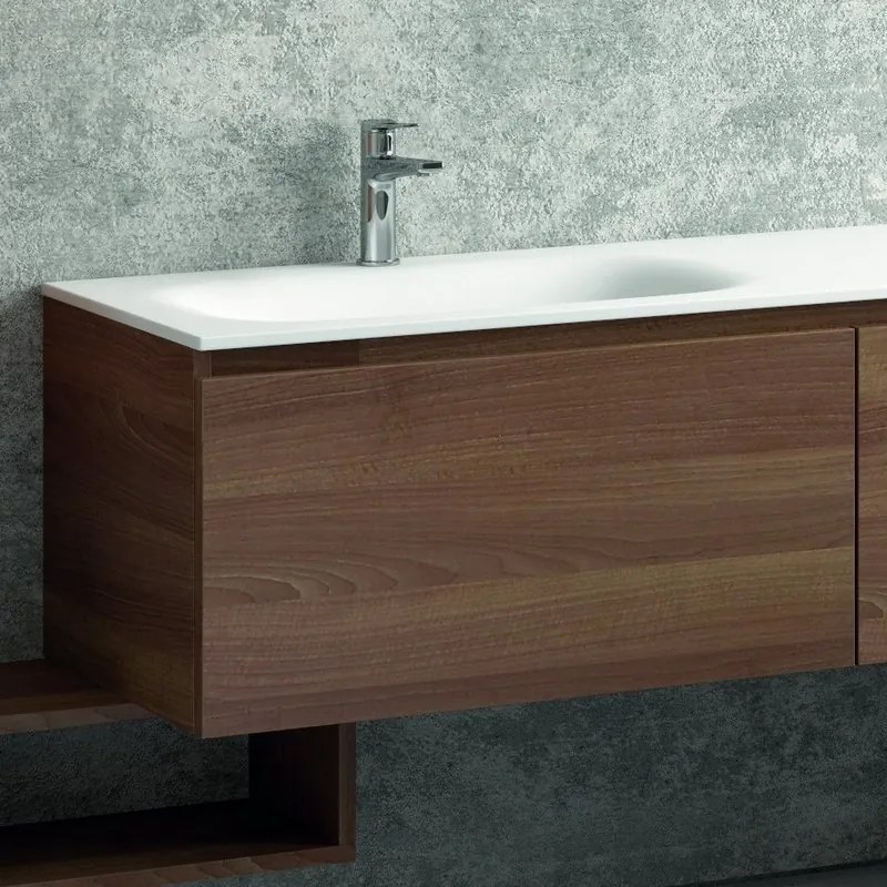 Mobile bagno sospeso 155 cm con lavabo in solid surface bianco e doppio cassetto SP-155C - KAMALU